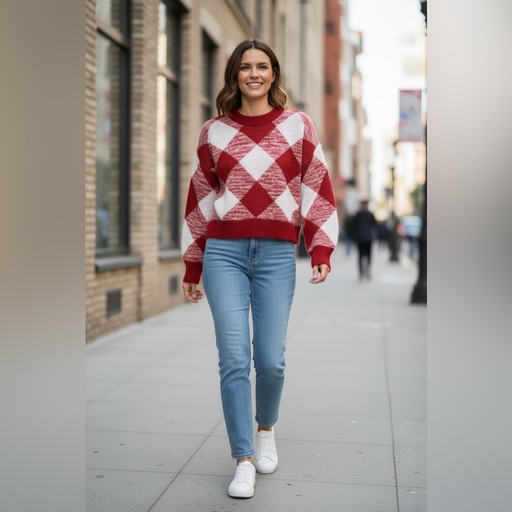 The Fifth Label Red and White Checkered Sweater
